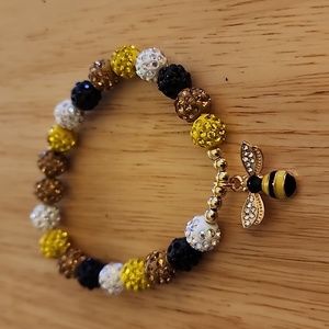 Gold Bee Charm Beaded Bracelet - Yellow, Black, White